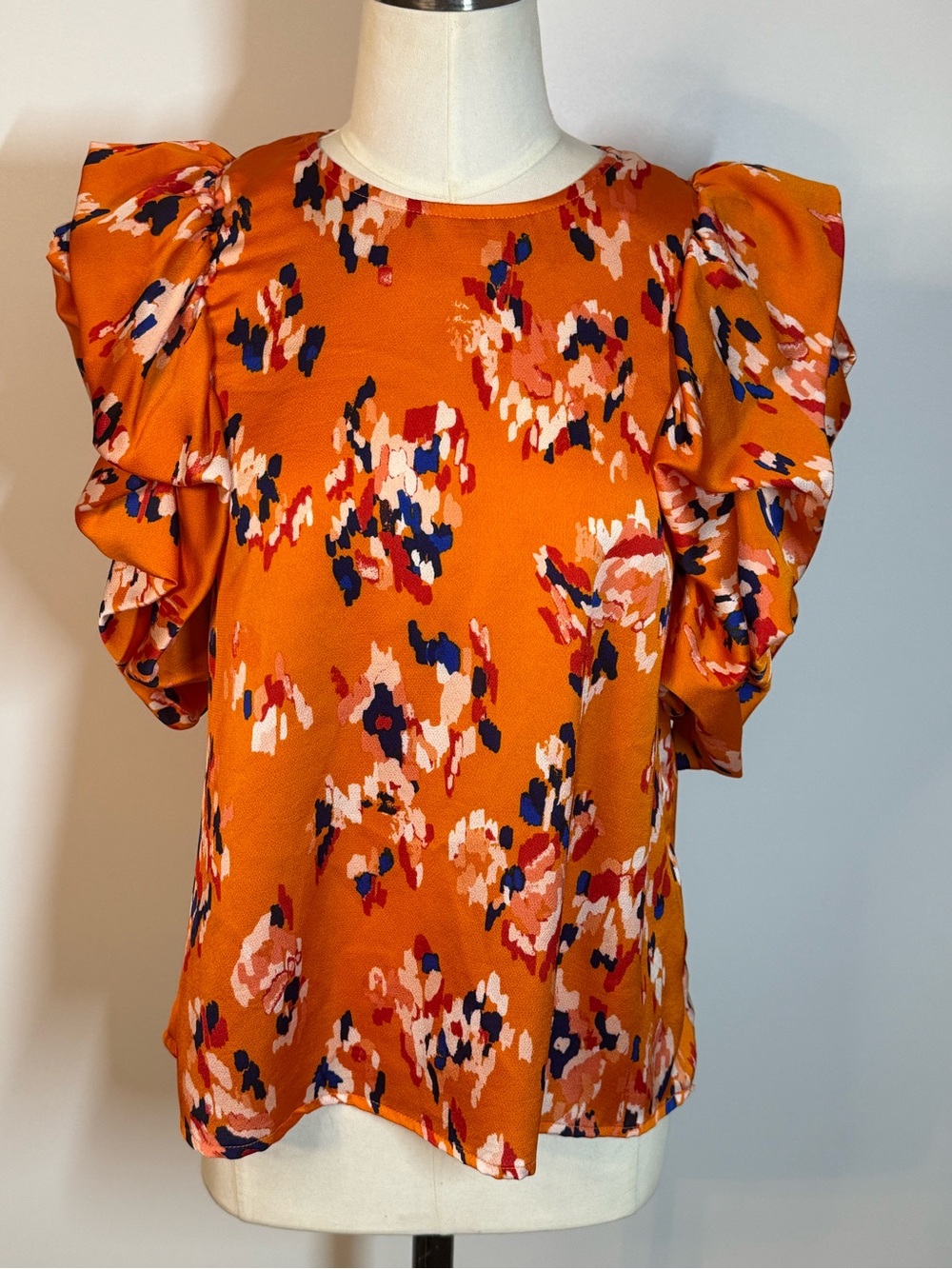 THML Orange Floral Ruffle Sleeve Blouse